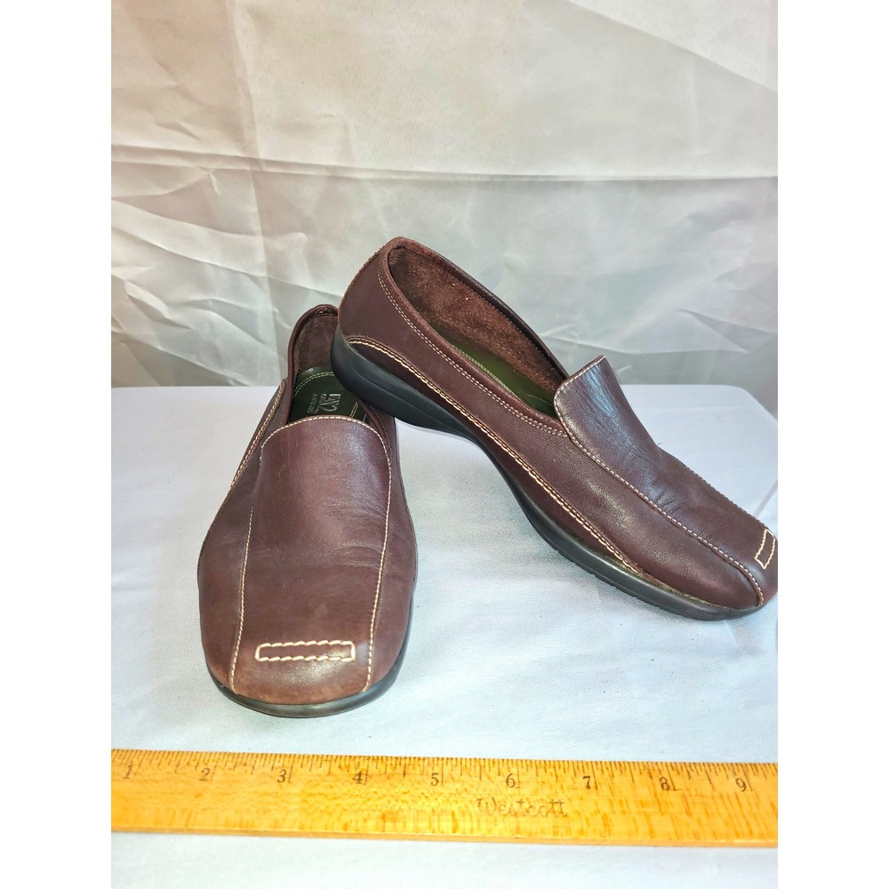 Aerosoles Women's Brown Leather Slip-On Loafer Flats Square Toe 8B Stitching